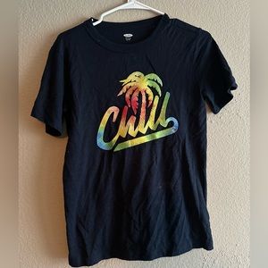 Old Navy chill palm tree lettering blue shirt